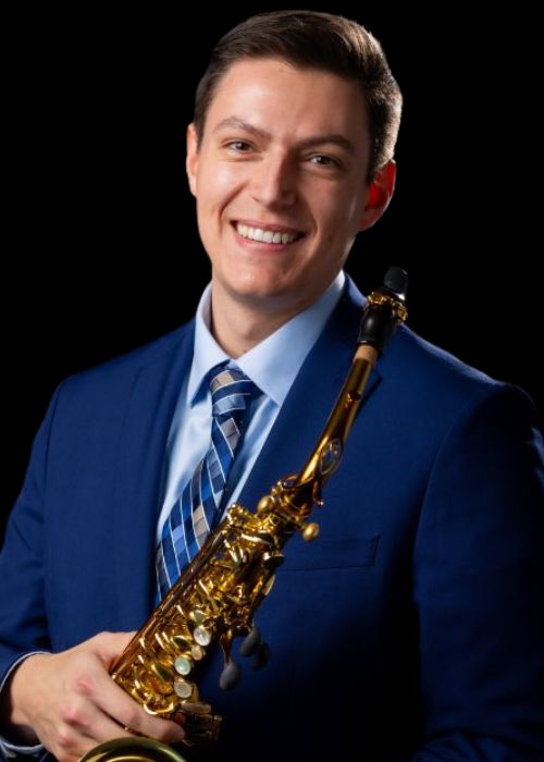 Dawson COLEMAN, musicien ambassadeur JLV, avec son instrument équipé d'une ligature JLV